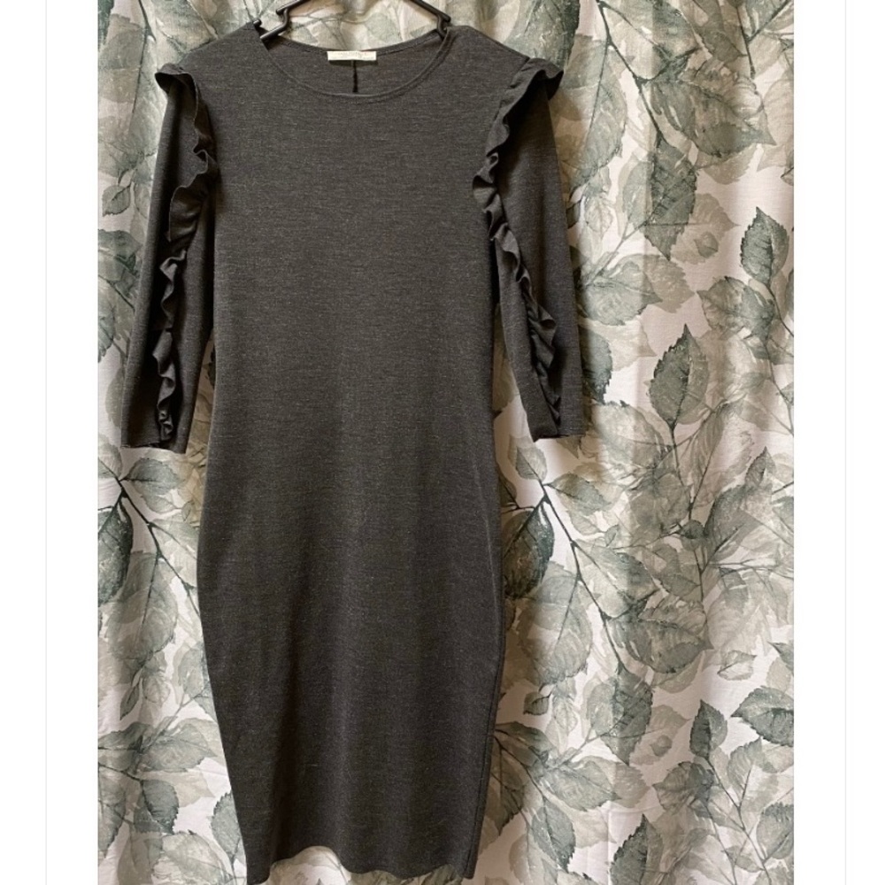 Gray Dress with Ruffly Arms